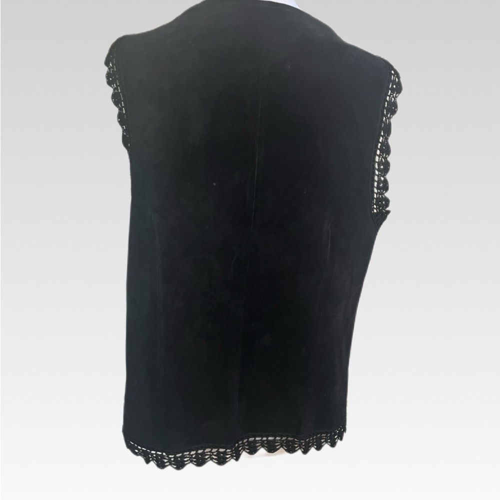 LEATHER Peck & Peck  Black Crochet Accent vest size L - Picture 3 of 13